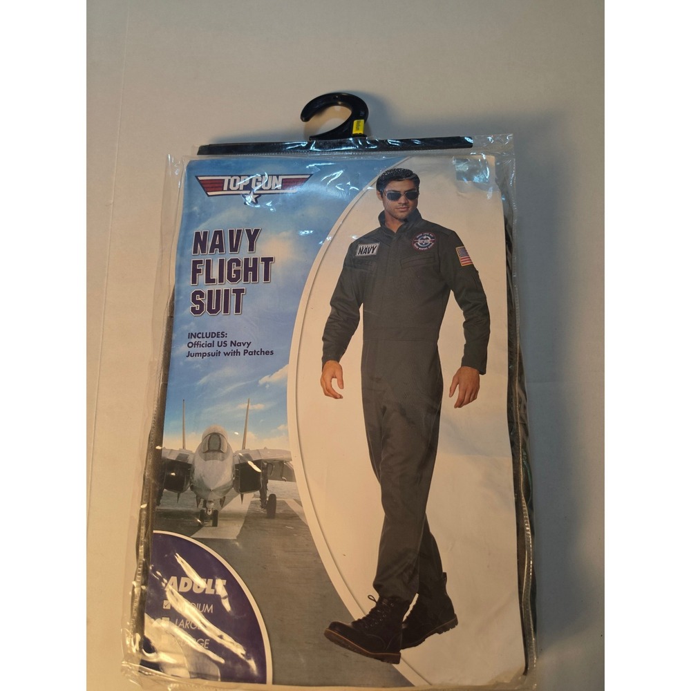 Spirit Halloween Top Gun Navy Flight Suit Costume Adult Medium Jumpsuit Patches